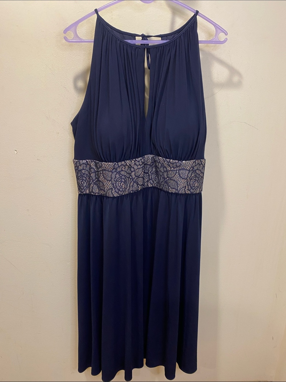 Navy Lace-Trim Halter Formal midi Dress plus Sz 20W